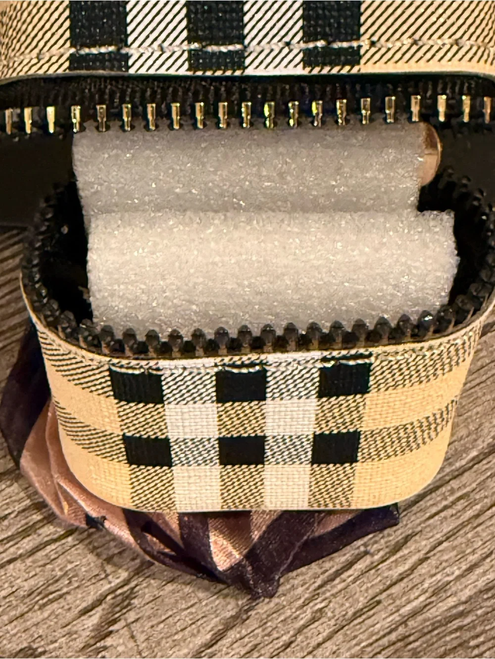 Keychain Backpack Charm Mini Bag Small Lipstick Pouch Plaid W Silk Like Scarf